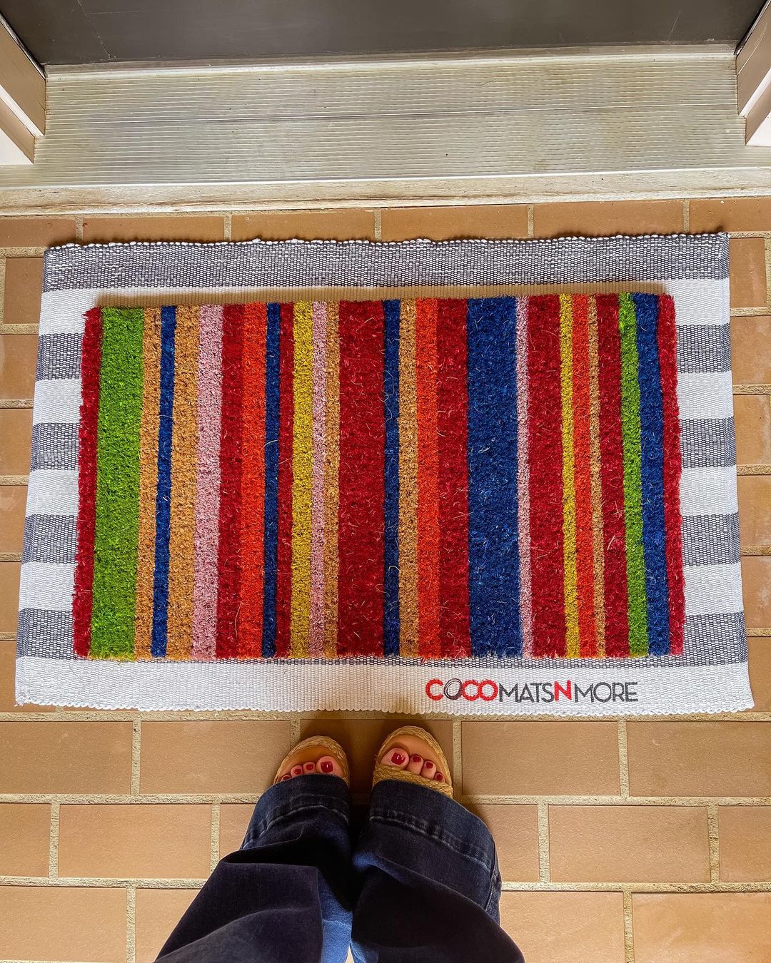 Multi-Color Stripes Handwoven Coco Doormat - Image 3