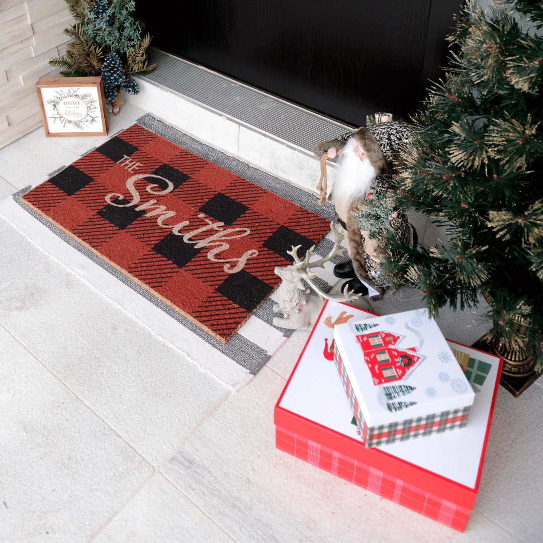 Personalized Checkered Christmas Doormat - Image 3