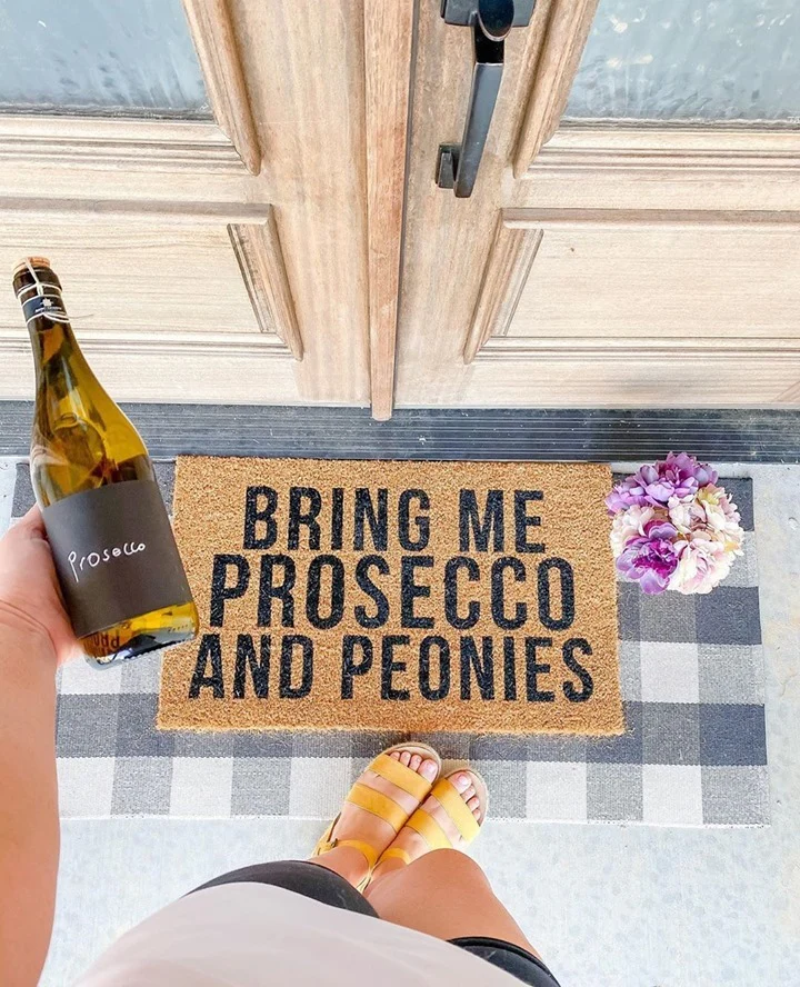 Prosecco and Peonies Vinyl Coir Doormat - Image 3